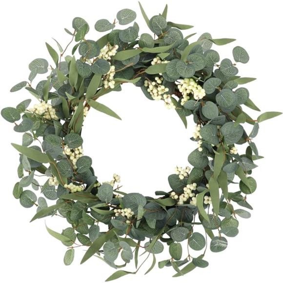 Artificial Eucalyptus Wreath for Front Door 20in,Spring Summer Green Leaf Wreath - Picture 1 of 7